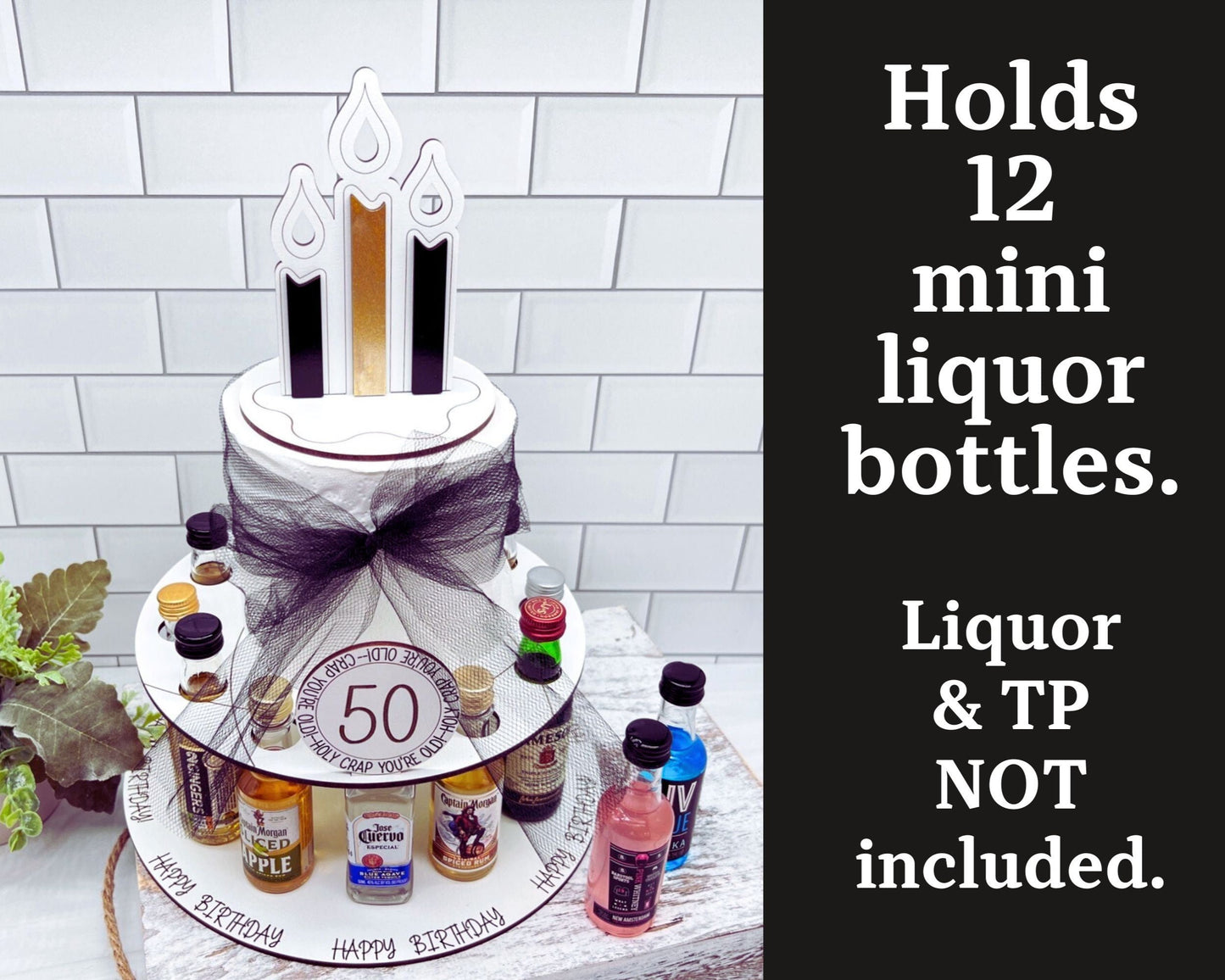 50th Birthday Shot Cake for Mini Liquor Bottles - Mighty Fine Laser Design