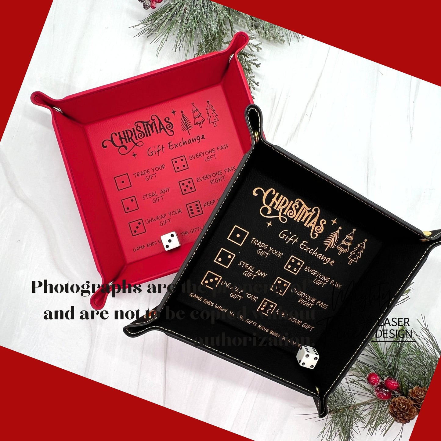 Christmas Gift Exchange Dice Trays - Mighty Fine Laser Design