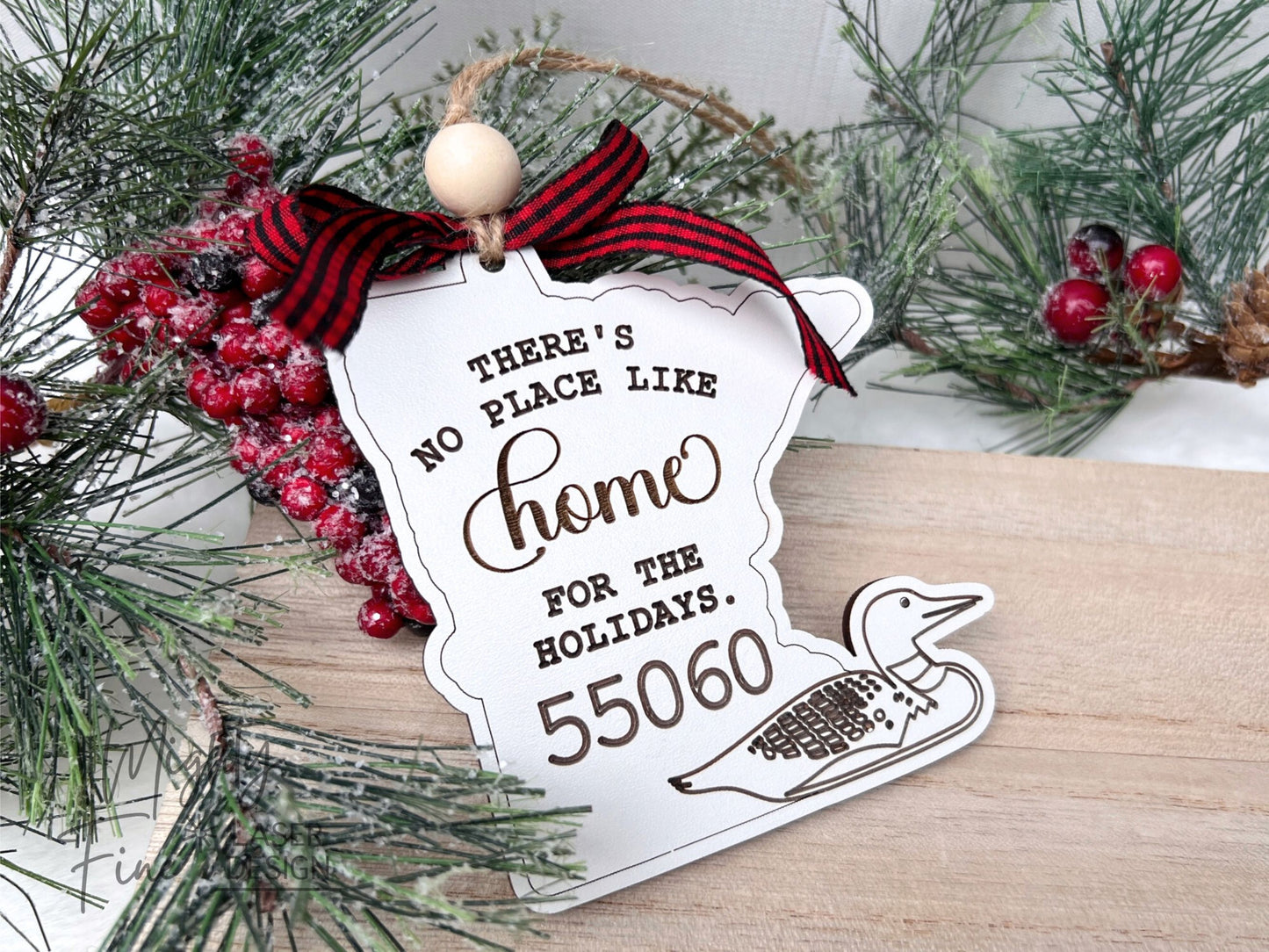 Custom Minnesota Zip Code Ornament with Loon - Mighty Fine Laser Design