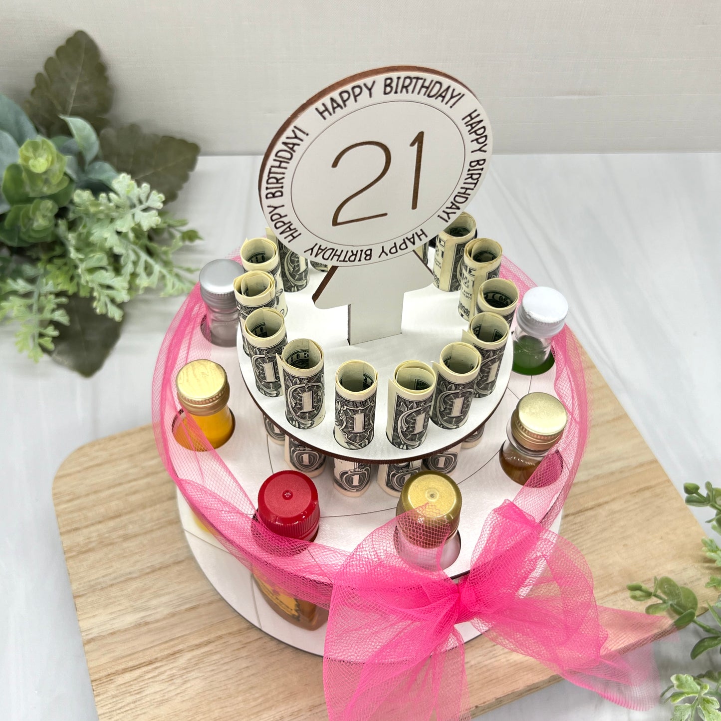 Unique 21st Birthday Mini Liquor Bottle Money Cake gift for her