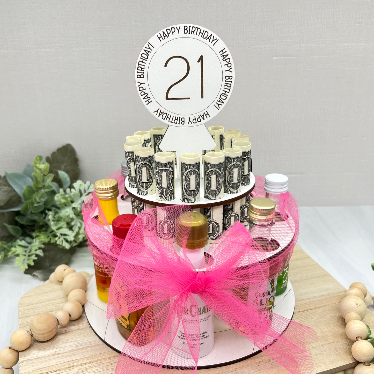 Unique 21st Birthday Mini Liquor Bottle Money Cake gift for her