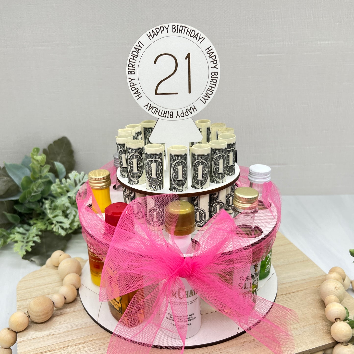 Unique 21st Birthday Mini Liquor Bottle Money Cake gift for her