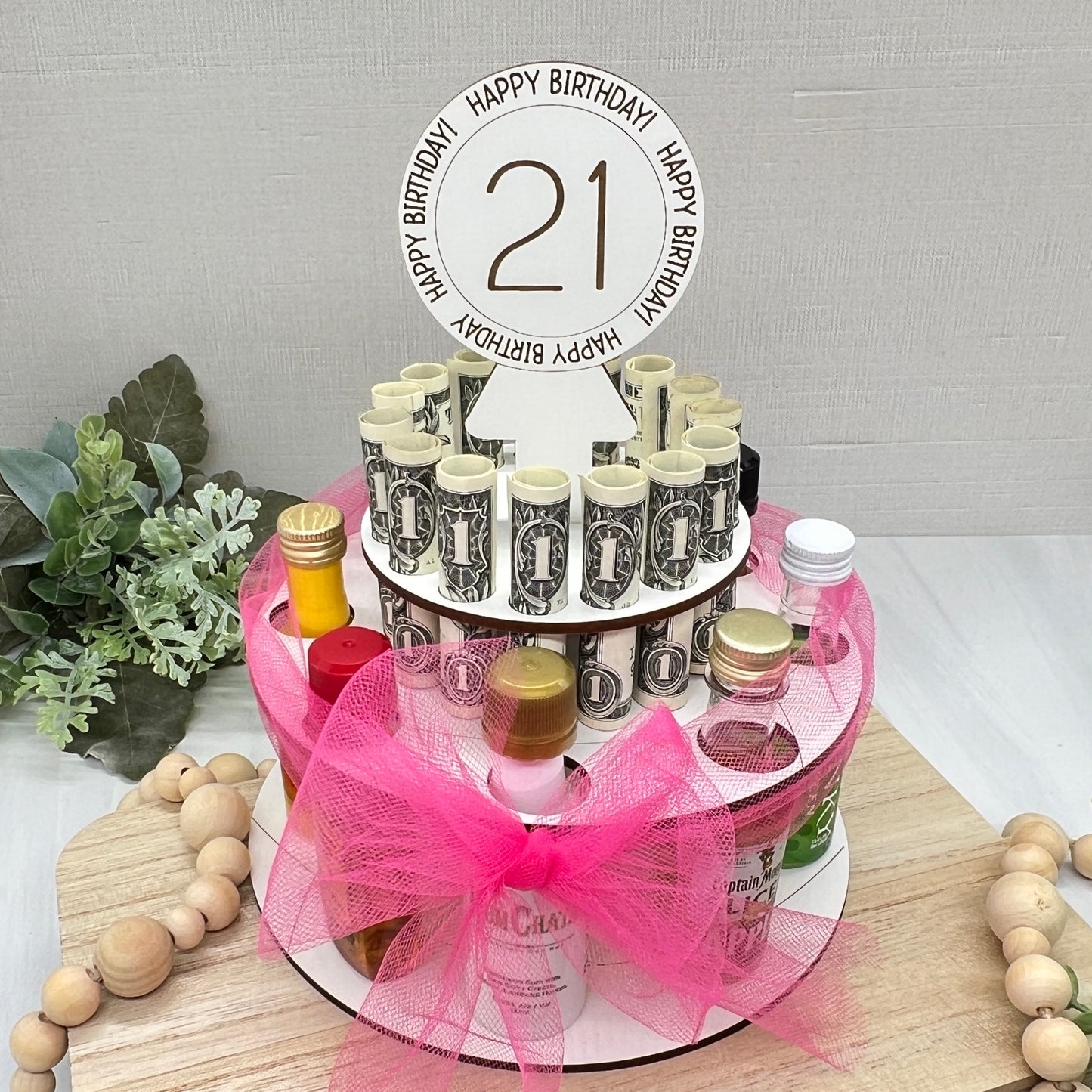 Unique 21st Birthday Mini Liquor Bottle Money Cake gift for her