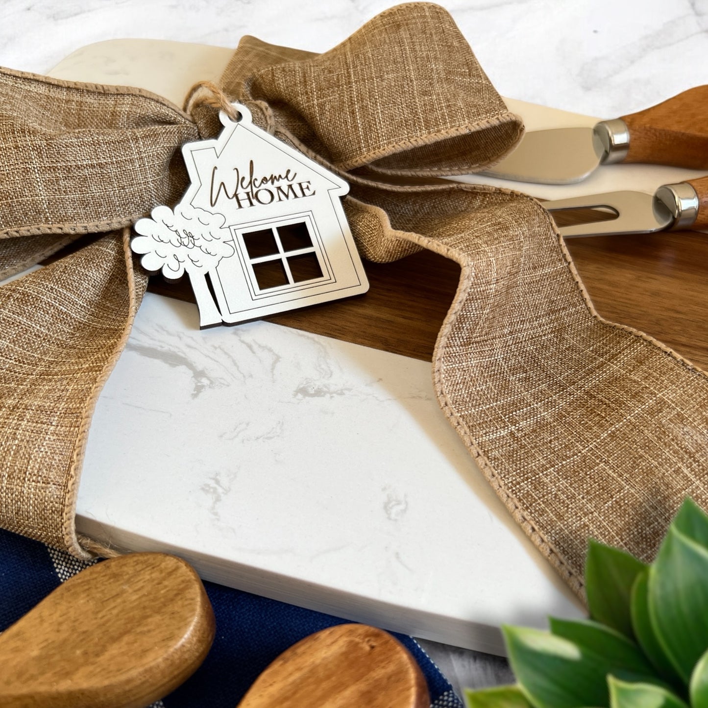 Personalized Acacia Wood & Marble Cheese Board Set - Realtor Closing Gift