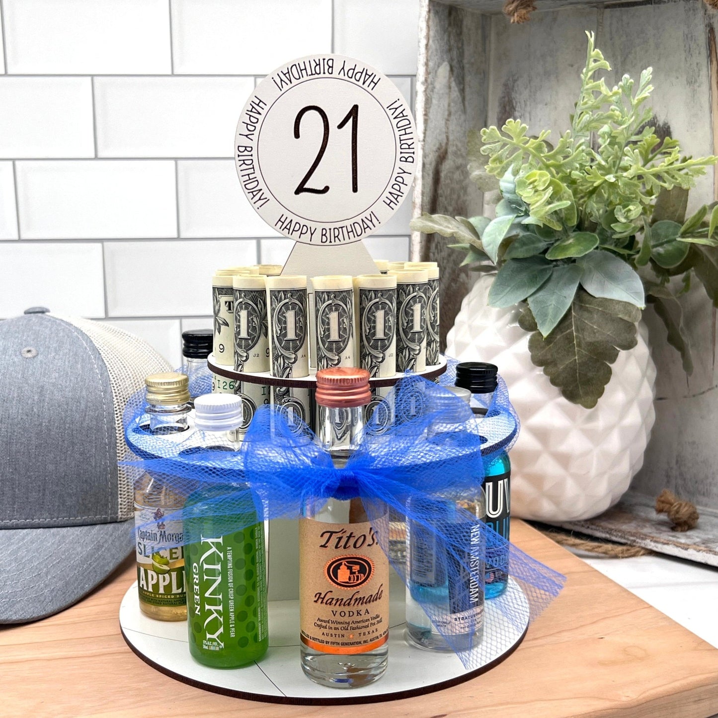 Unique 21st Birthday Mini Liquor Bottle Money Cake gift for her