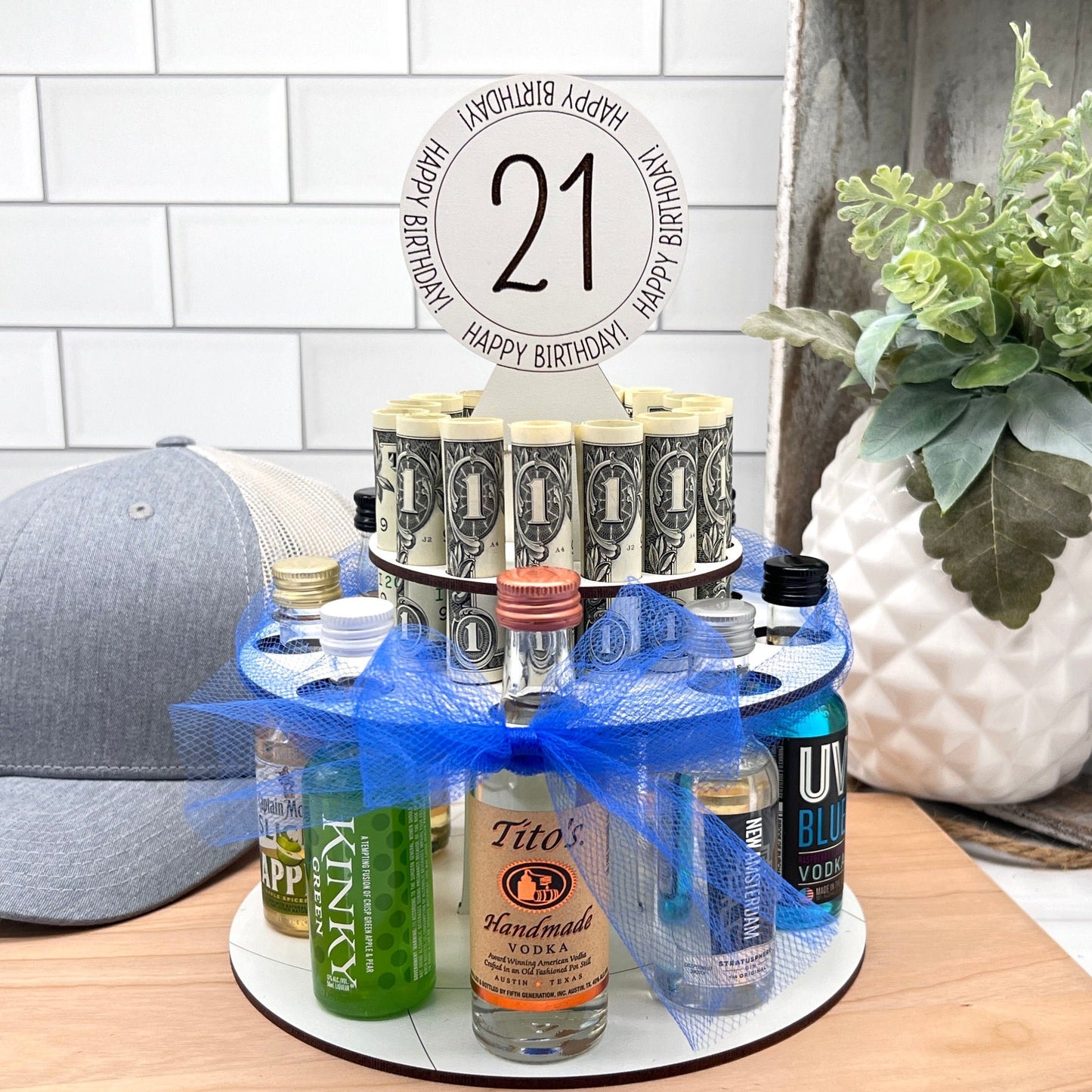 Unique 21st Birthday Mini Liquor Bottle Money Cake gift for her