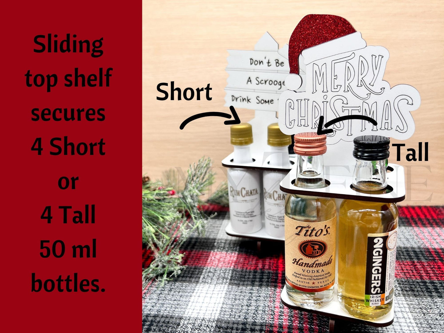 Mini Liquor Bottle Christmas Caddy-Let's Get Lit, Drink Some Booze, Merry Christmas