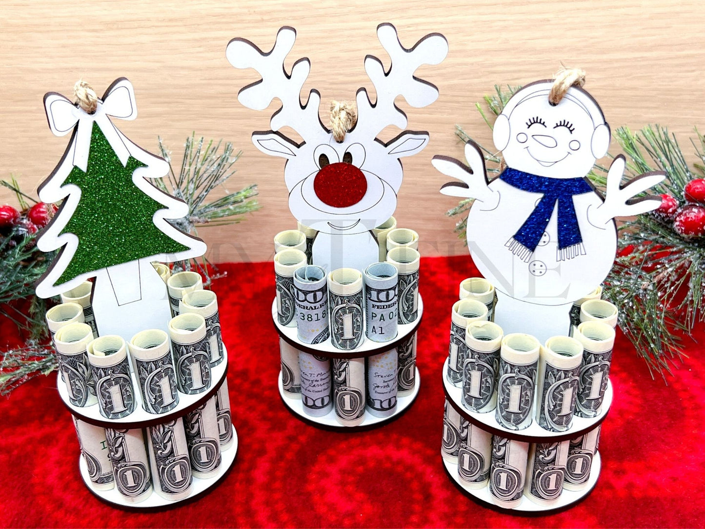 Cute Christmas Money Holding Ornaments-Snowman, Reindeer, Tree