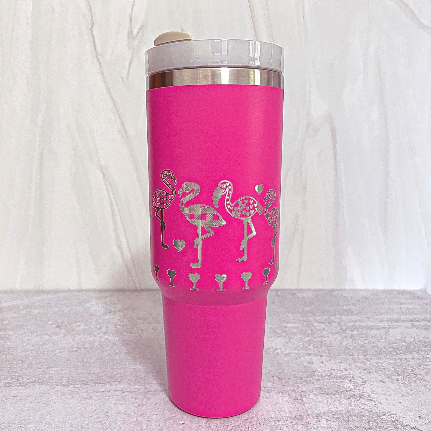 Hot Pink Flamingo Engraved 40oz Tumbler - Mighty Fine Laser Design