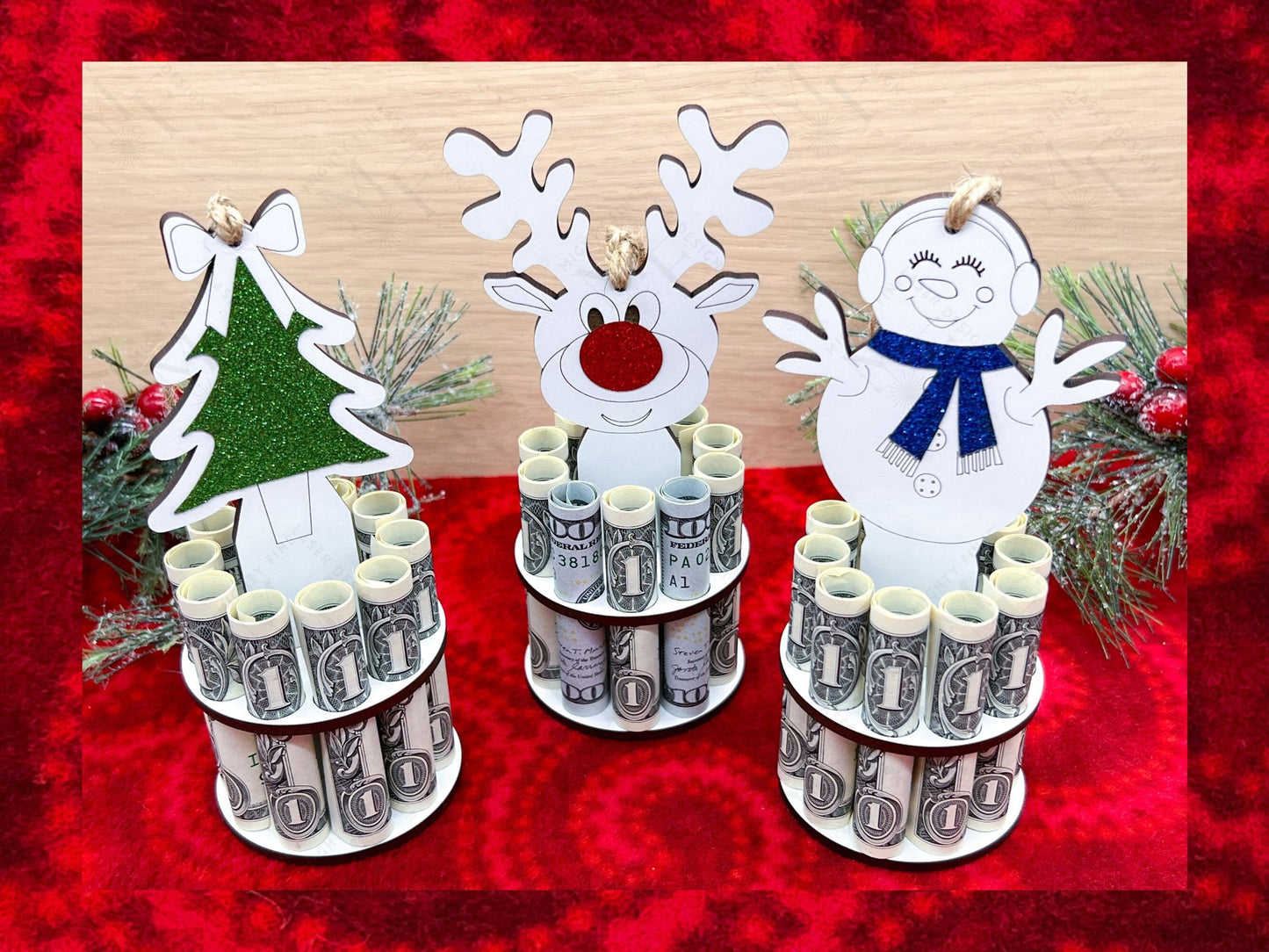 Cute Christmas Money Holding Ornaments-Snowman, Reindeer, Tree