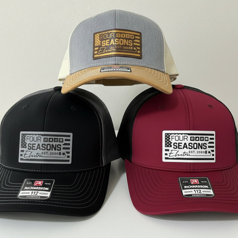 Richardson 112 trucker hat with laser engraved patch for local business
