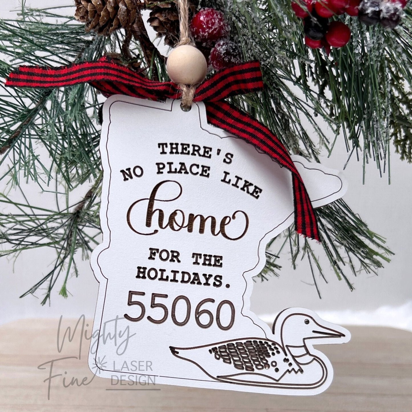 Custom Minnesota Zip Code Ornament with Loon - Mighty Fine Laser Design