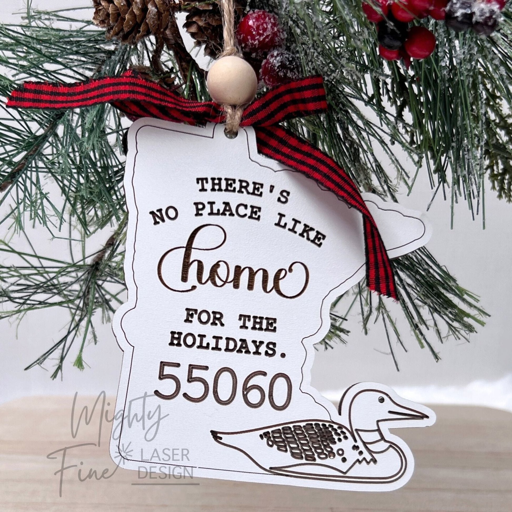 Custom Minnesota Zip Code Ornament with Loon - Mighty Fine Laser Design