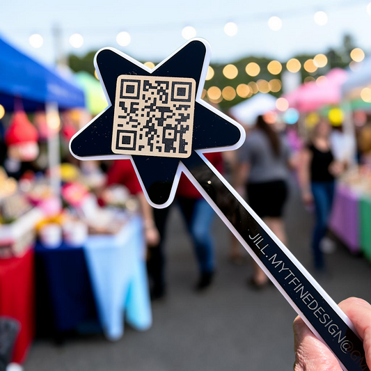 QR Code Vendor Wand | Laser Engraved Acrylic Sign for Craft Fairs & Markets
