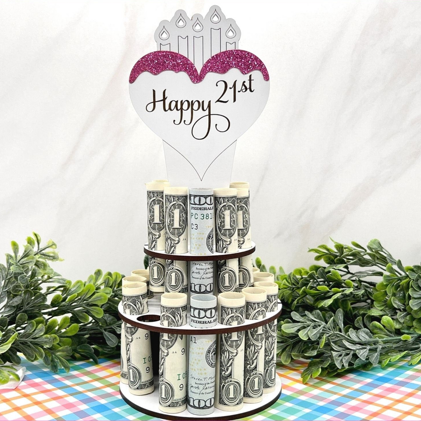 Heart Shaped 21st Birthday Money Cake
