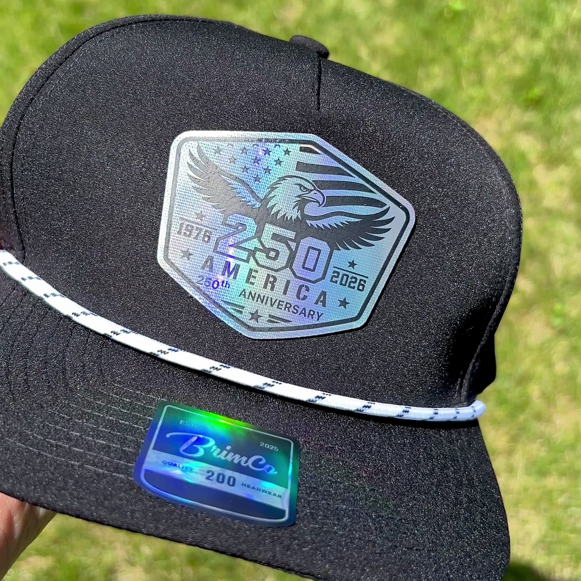 Black Trucker Hat with Holographic 250th Anniversary Patch