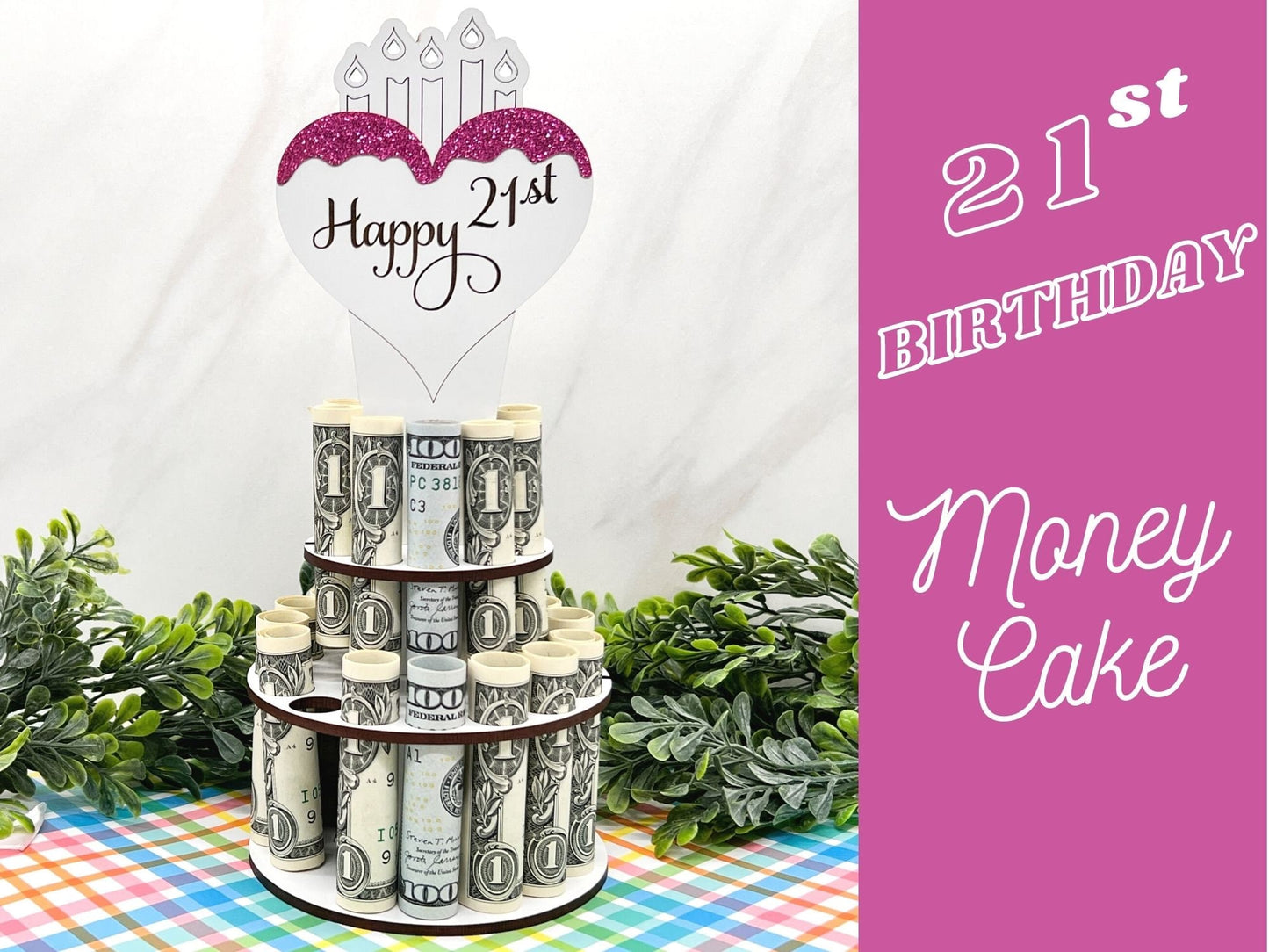 Heart Shaped 21st Birthday Money Cake