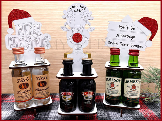 Mini Liquor Bottle Christmas Caddy-Let's Get Lit, Drink Some Booze, Merry Christmas