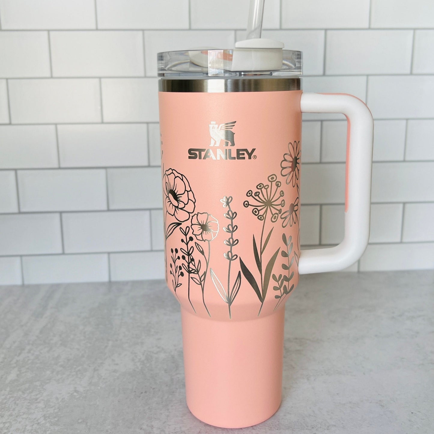 Pink Dusk Stanley Cup With Straw, 40 Oz Floral Engraved Rose Tumbler With  Handle, Large Travel Mug, Water Bottle, Gift for Her 