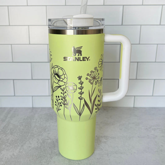 Floral Engraved Stanley 40oz Tumbler-Peach,Citron - Mighty Fine Laser Design